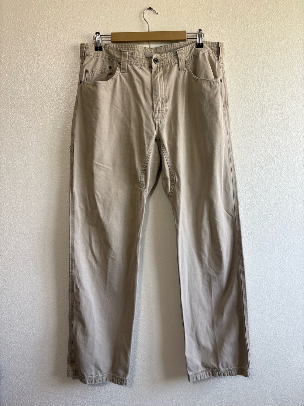 Prana Men’s 36 Beige Straight Leg Jeans Neutral Relaxed Outdoor Travel Denim